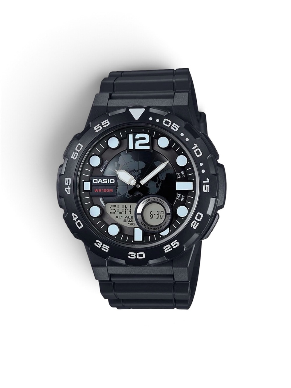 Casio Men's AEQ-100 Analog Digital Sports Watch World Time Telememo 30 Black